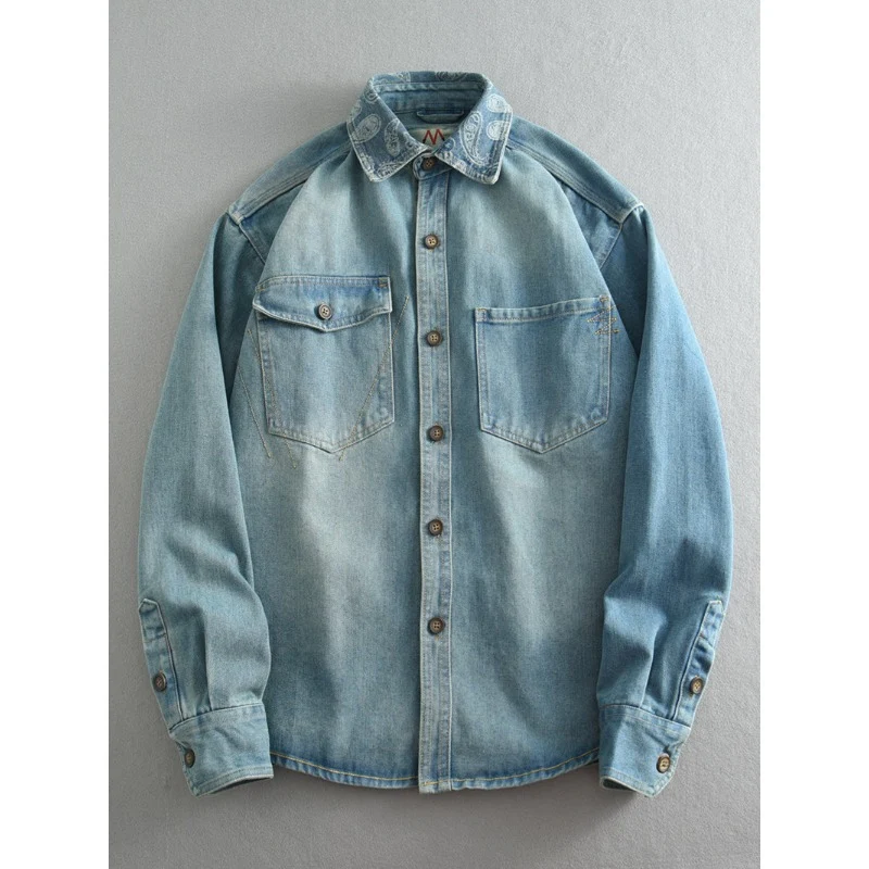 Unisex Overshirt aus gewaschenem Denim mit Relaxed‑Schnitt und Pattentaschen Nord Taschen