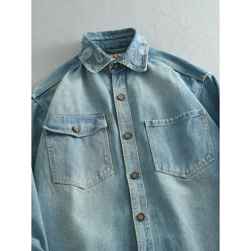 Unisex Overshirt aus gewaschenem Denim mit Relaxed‑Schnitt und Pattentaschen Nord Taschen