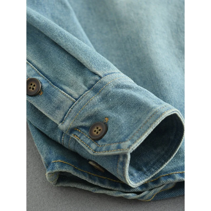Unisex Overshirt aus gewaschenem Denim mit Relaxed‑Schnitt und Pattentaschen Nord Taschen
