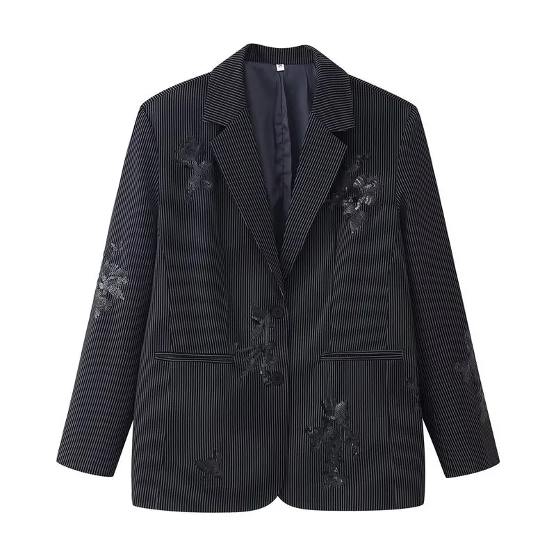 Damen Hochtaillierte weite Marlenehose mit Nadelstreifen und Paillettenstickerei Nord Taschen