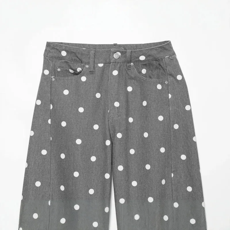 Damen Hochtaillierte weite Jeanshose mit Punkten und Bügelfalte Nord Taschen