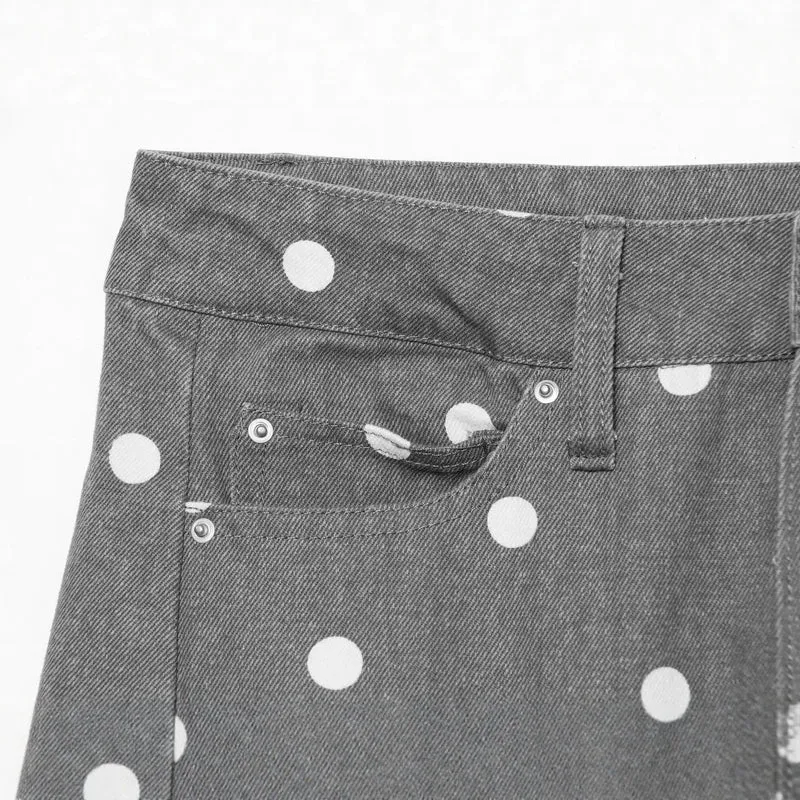 Damen Hochtaillierte weite Jeanshose mit Punkten und Bügelfalte Nord Taschen