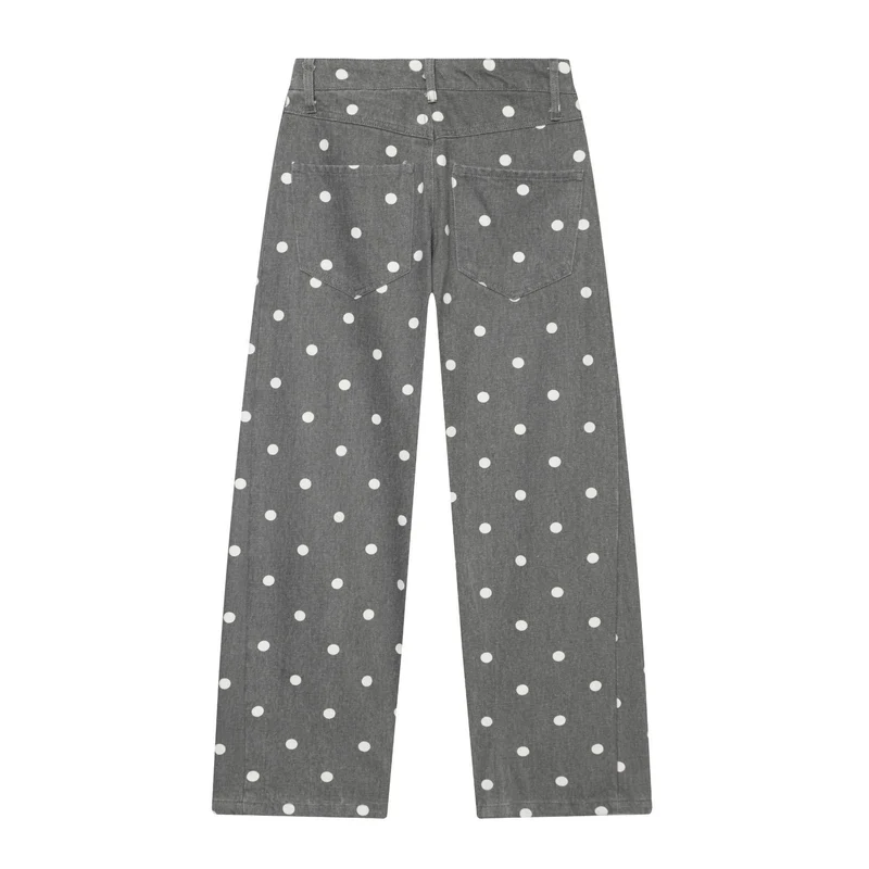 Damen Hochtaillierte weite Culotte-Jeans mit aufgesetzten Gesäßtaschen und Pünktchenprint Nord Taschen