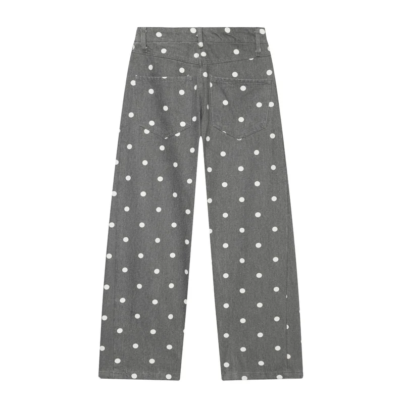 Damen Hochtaillierte weite Culotte-Jeans mit aufgesetzten Gesäßtaschen und Pünktchenprint Nord Taschen