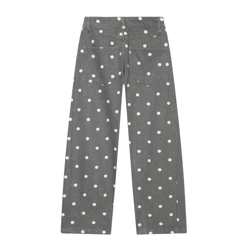 Damen Hochtaillierte weite Culotte-Jeans mit aufgesetzten Gesäßtaschen und Pünktchenprint Nord Taschen