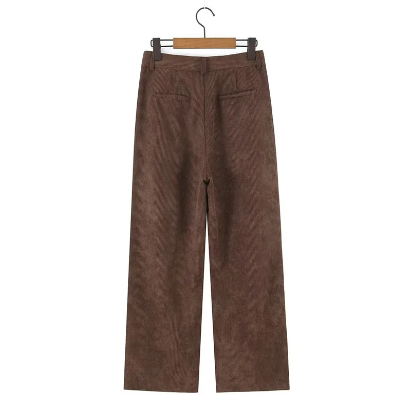 Damen Hochtaillierte Cordhose mit weitem Bein und Bundfalten Nord Taschen