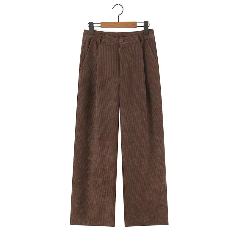 Damen Hochtaillierte Cordhose mit weitem Bein und Bundfalten Nord Taschen