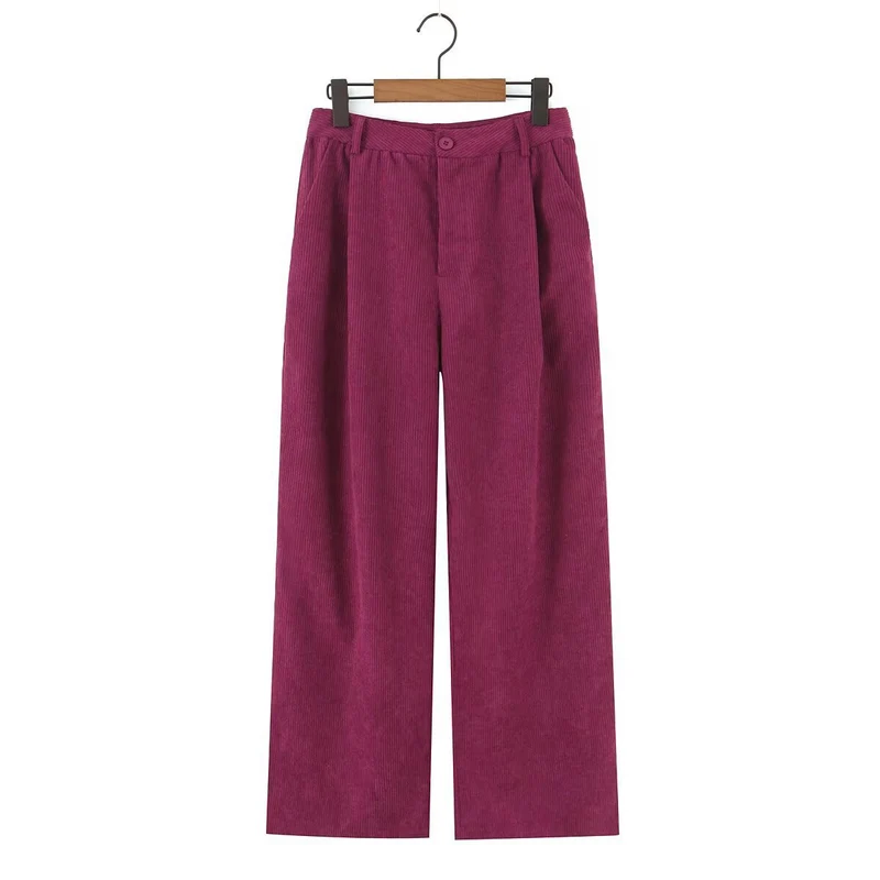 Damen Hochtaillierte Cordhose mit weitem Bein und Bundfalten Nord Taschen