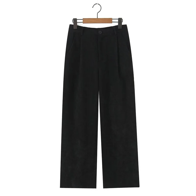 Damen Hochtaillierte Cordhose mit weitem Bein und Bundfalten Nord Taschen