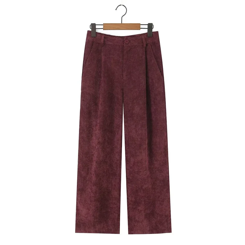Damen Hochtaillierte Cordhose mit weitem Bein und Bundfalten Nord Taschen