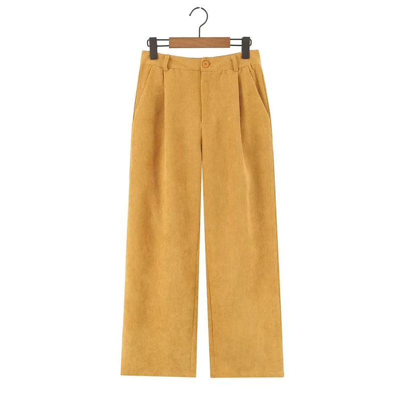 Damen Hochtaillierte Cordhose mit weitem Bein und Bundfalten Nord Taschen