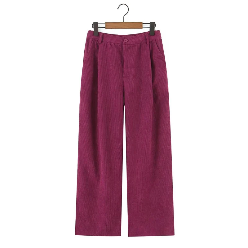 Damen Hochtaillierte Cordhose mit weitem Bein und Bundfalten Nord Taschen