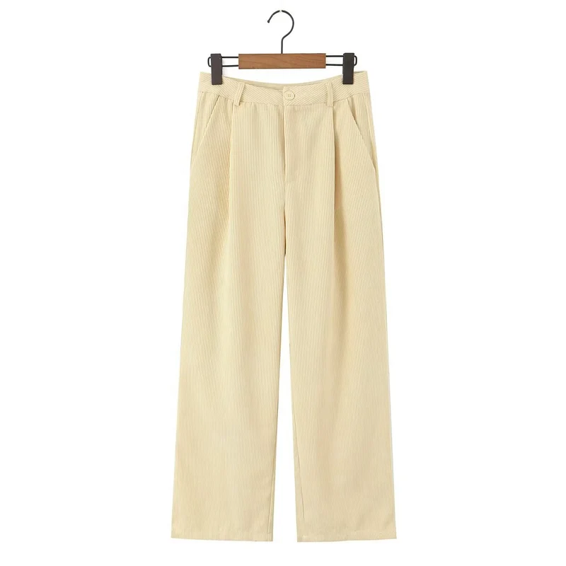 Damen Hochtaillierte Cordhose mit weitem Bein und Bundfalten Nord Taschen