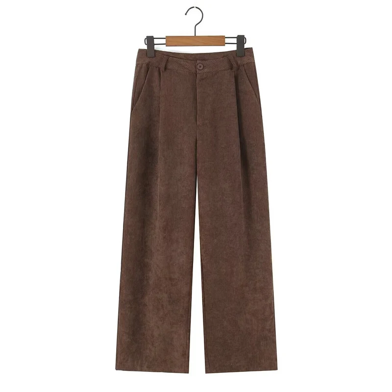 Damen Hochtaillierte Cordhose mit weitem Bein und Bundfalten Nord Taschen