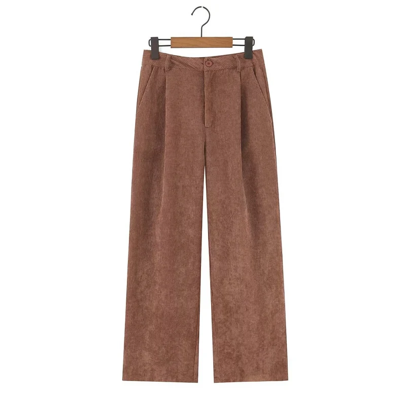 Damen Hochtaillierte Cordhose mit weitem Bein und Bundfalten Nord Taschen