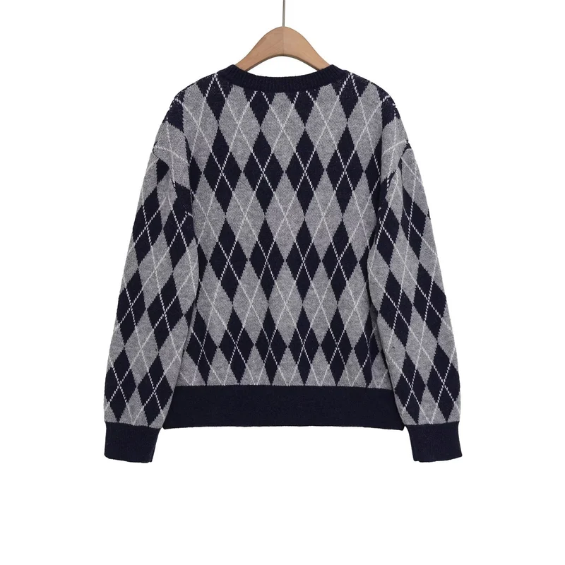Damen Argyle V-Ausschnitt Strickpullover mit Rautenmuster Nord Taschen