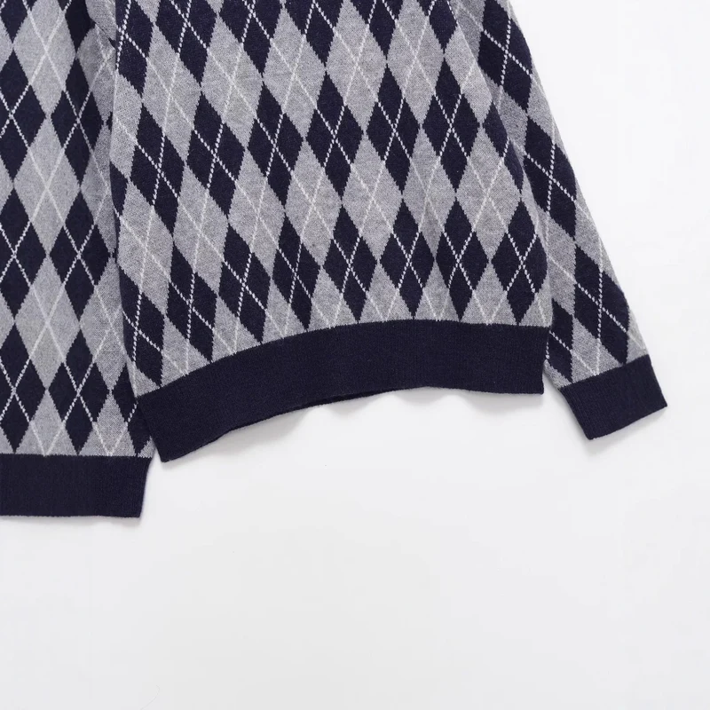 Damen Argyle V-Ausschnitt Strickpullover mit Rautenmuster Nord Taschen