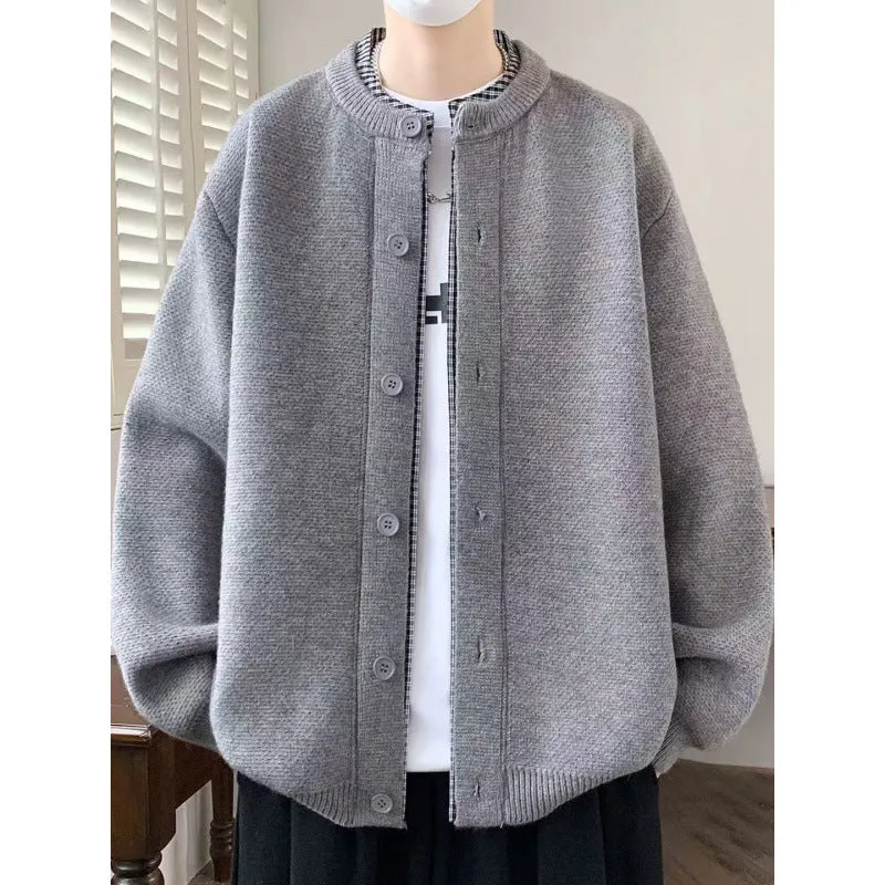 Herren Oversized Strickjacke im Bomberstil mit Rundhals und Knopfleiste Nord Taschen