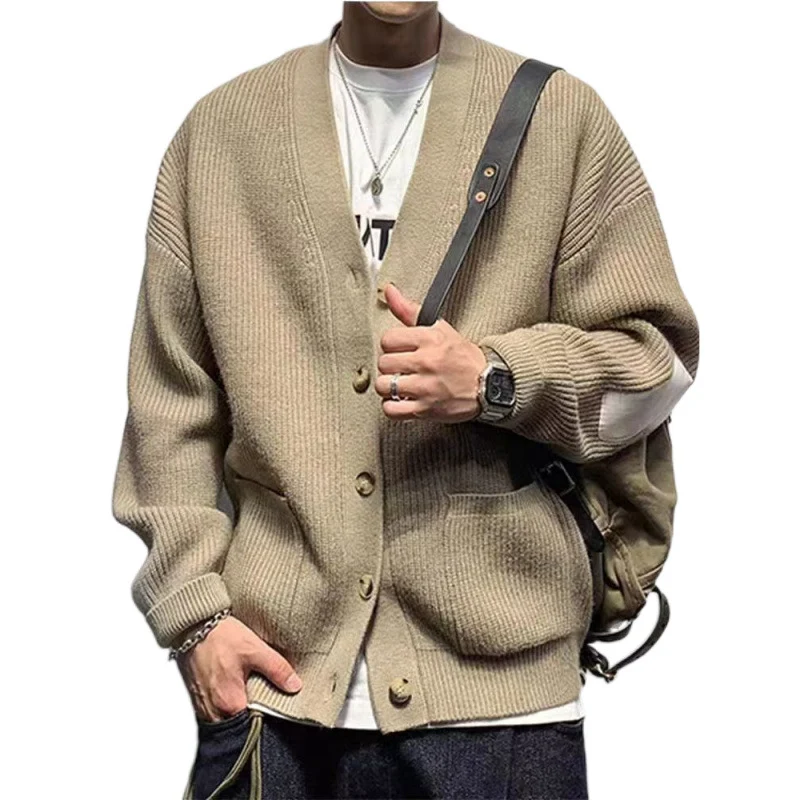 Herren Oversized Strickcardigan mit Ellenbogen-Patches und aufgesetzten Taschen Nord Taschen