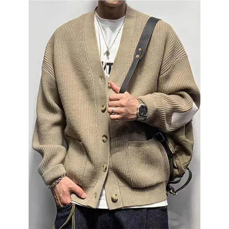 Herren Oversized Strickcardigan mit Ellenbogen-Patches und aufgesetzten Taschen Nord Taschen