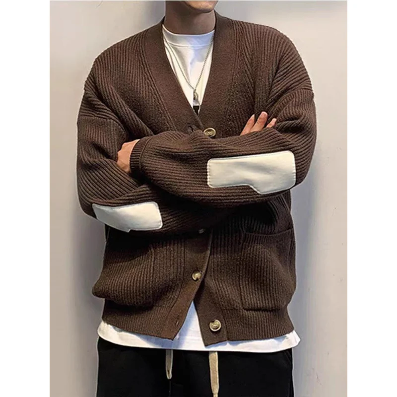 Herren Oversized Strickcardigan mit Ellenbogen-Patches und aufgesetzten Taschen Nord Taschen