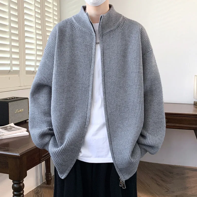 Herren Oversized Strick‑Zipjacke mit hohem Stehkragen und feiner Rippstruktur Nord Taschen