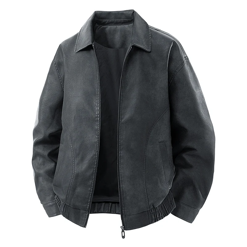 Herren legerer Lederblouson mit Reißverschluss und elastischem Saum Nord Taschen
