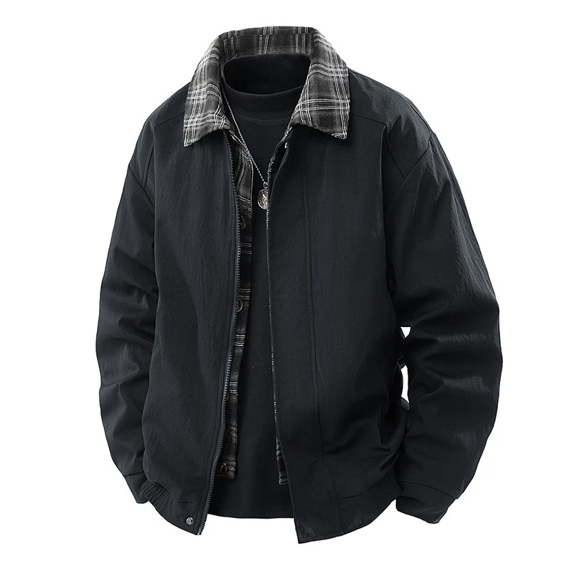 Herren Lässige Layering-Übergangsjacke mit karierter Innenlage und Reißverschluss Nord Taschen