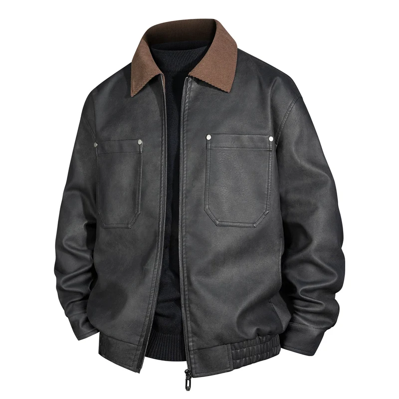 Herren Kurzjacke aus Veloursleder-Imitat mit geripptem Kragen und aufgesetzten Brusttaschen Nord Taschen