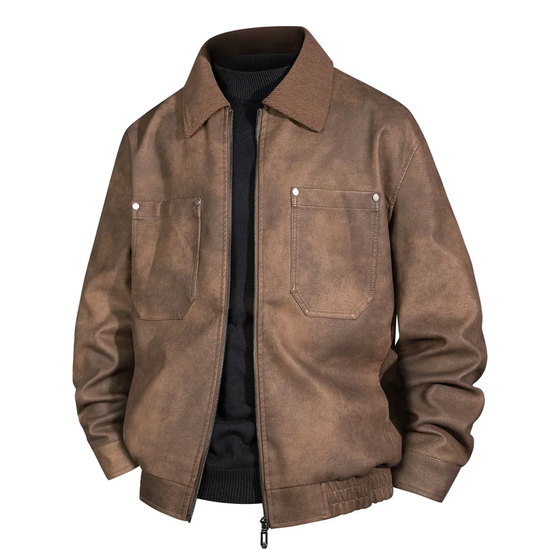 Herren Kurzjacke aus Veloursleder-Imitat mit geripptem Kragen und aufgesetzten Brusttaschen Nord Taschen