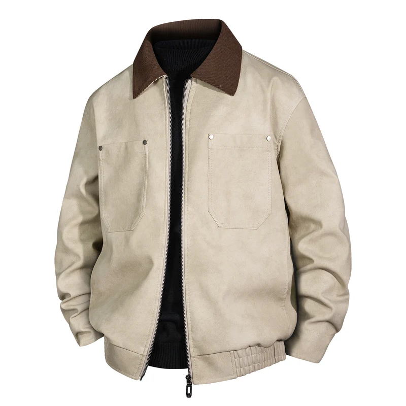 Herren Kurzjacke aus Veloursleder-Imitat mit geripptem Kragen und aufgesetzten Brusttaschen Nord Taschen