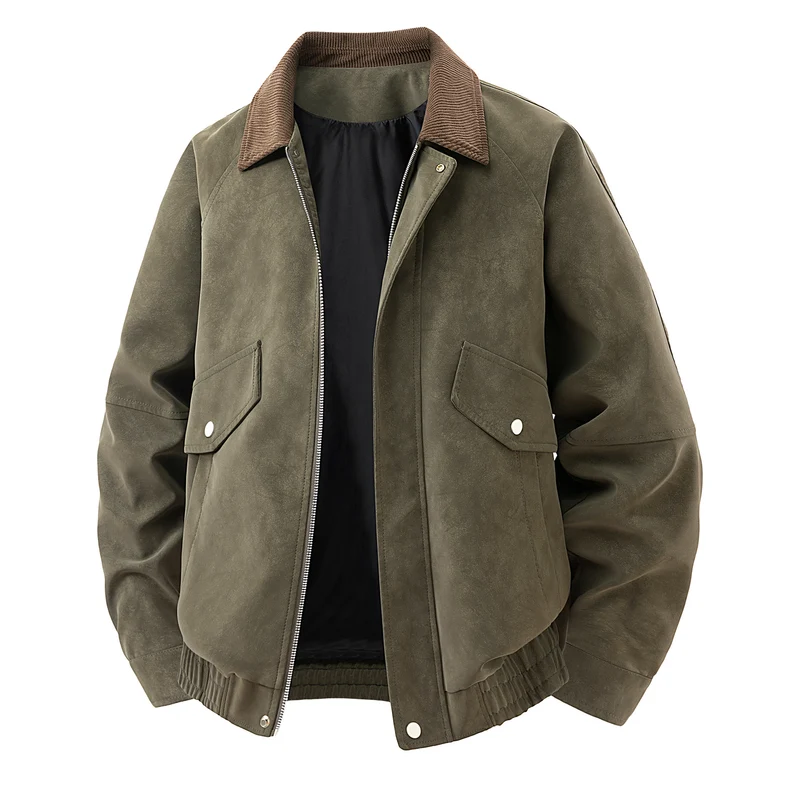 Herren Kurze Wildleder-Bomberjacke mit Cordkragen Nord Taschen