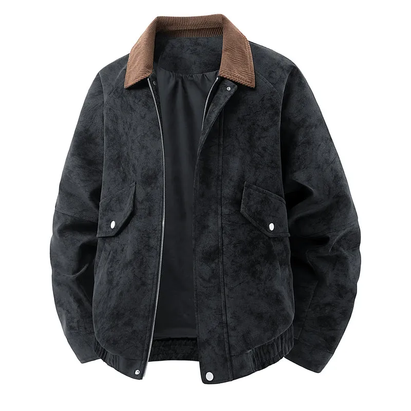 Herren Kurze Wildleder-Bomberjacke mit Cordkragen Nord Taschen
