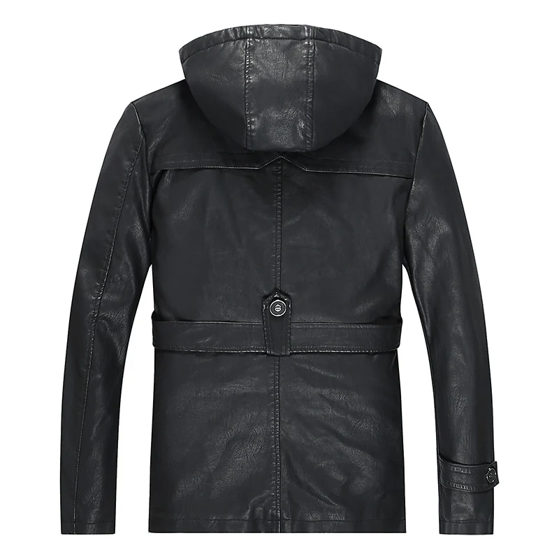 Herren Lederjacke mit Kapuze und Teddyfutter, multifunktionale Utility-Bikerjacke Nord Taschen