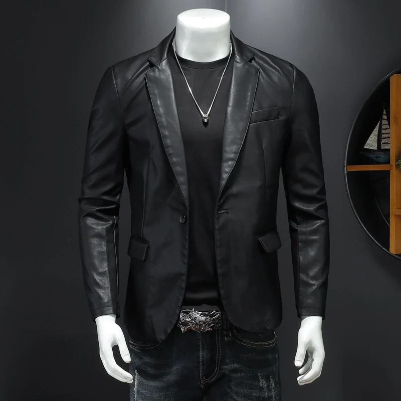 Herren Lederblazer mit schmaler Silhouette, spitzem Revers und Pattentaschen Nord Taschen