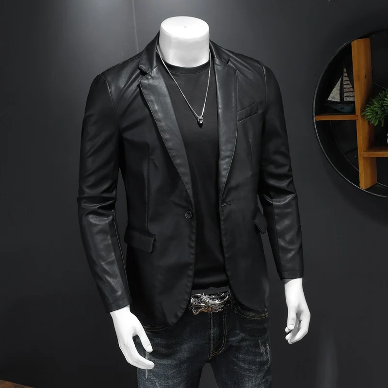 Herren Lederblazer mit schmaler Silhouette, spitzem Revers und Pattentaschen Nord Taschen