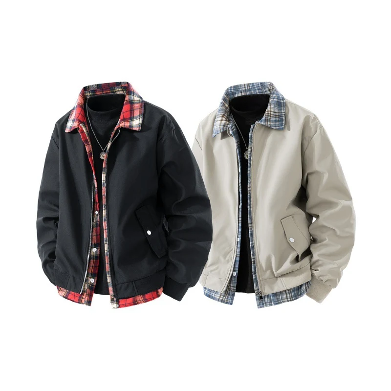 Herren lässige zweilagige Kurzjacke im Layer‑Look mit karierter Innenlage Nord Taschen