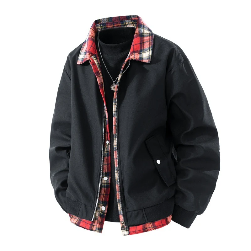 Herren lässige zweilagige Kurzjacke im Layer‑Look mit karierter Innenlage Nord Taschen
