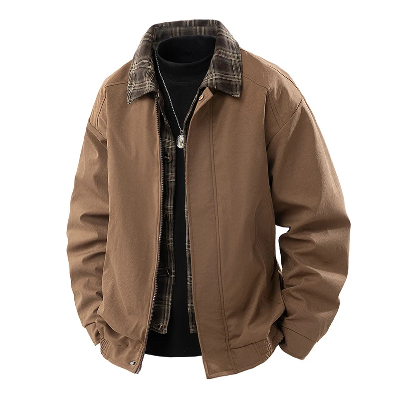 Herren Lässige Overshirt-Jacke mit kariertem Innenfutter und verdecktem Reißverschluss Nord Taschen