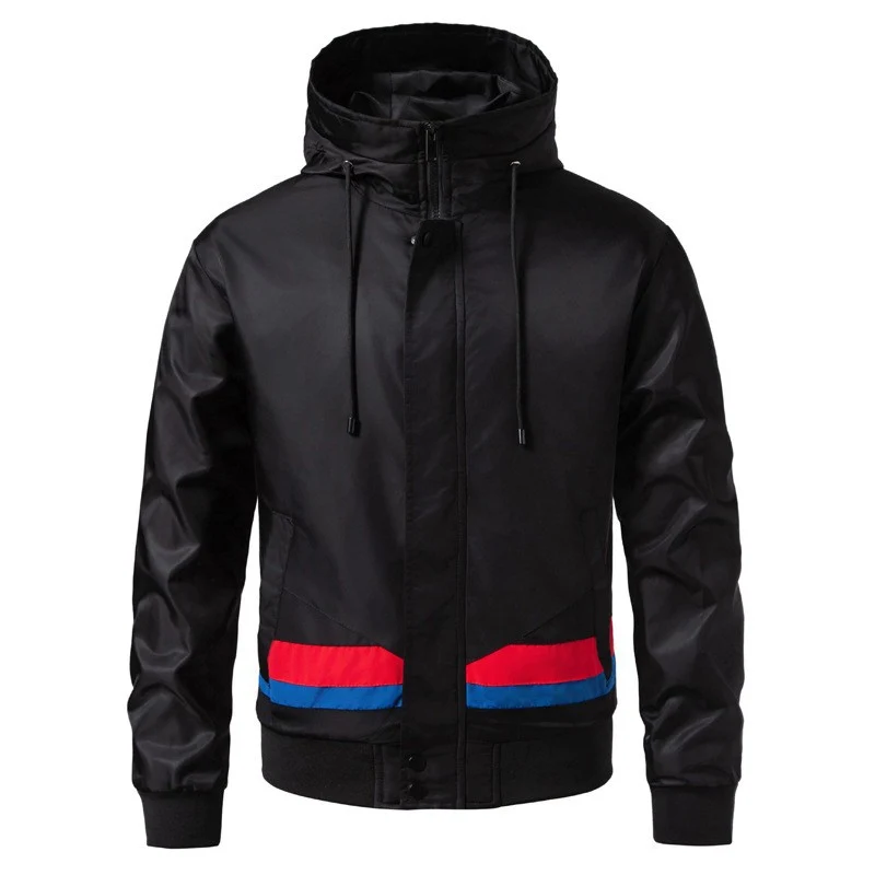 Herren Kapuzen-Bomberjacke im urbanen Retro‑Look mit Kontraststreifen, windabweisender Außenlage und Rippbündchen Nord Taschen