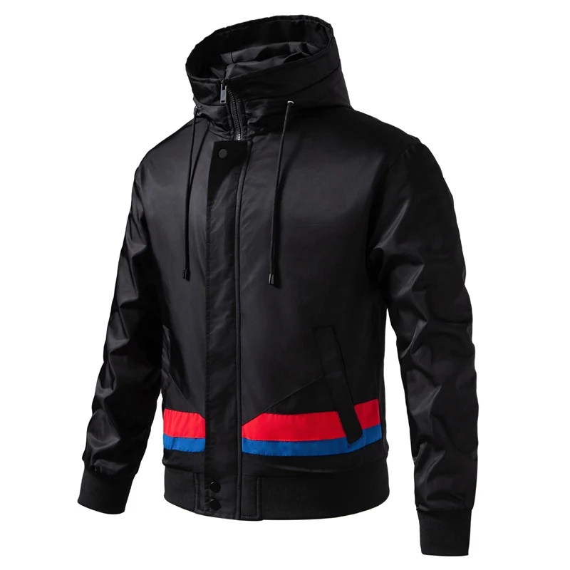 Herren Kapuzen-Bomberjacke im urbanen Retro‑Look mit Kontraststreifen, windabweisender Außenlage und Rippbündchen Nord Taschen