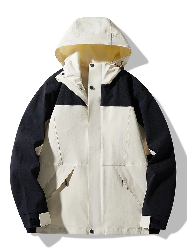 Herren Technische Colorblock Softshell‑Regenjacke mit verstellbarer Kapuze Nord Taschen