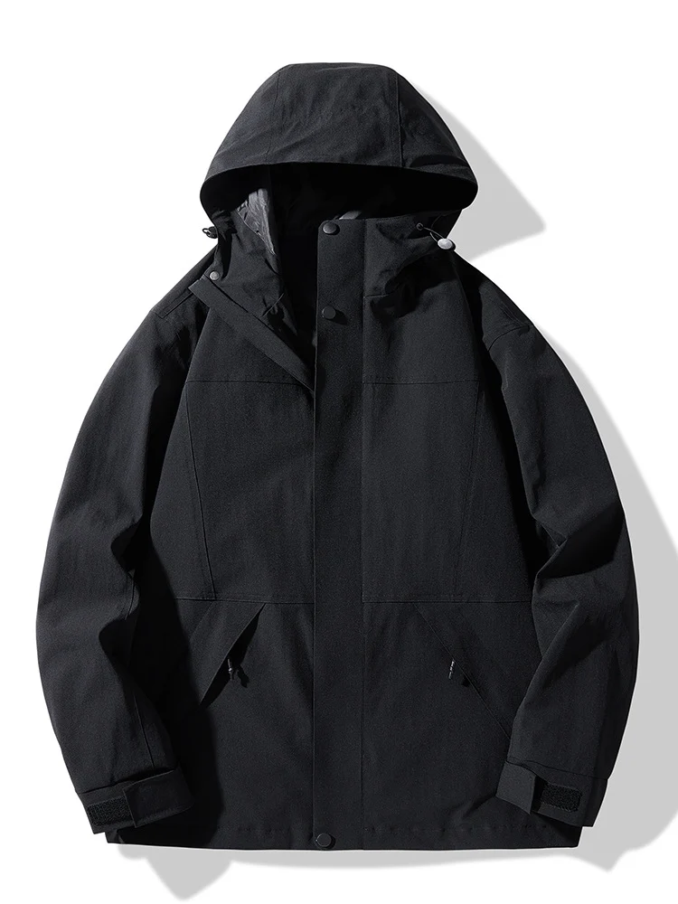 Herren Technische Colorblock Softshell‑Regenjacke mit verstellbarer Kapuze Nord Taschen