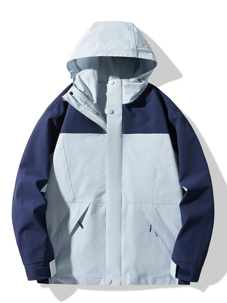 Herren Technische Colorblock Softshell‑Regenjacke mit verstellbarer Kapuze Nord Taschen