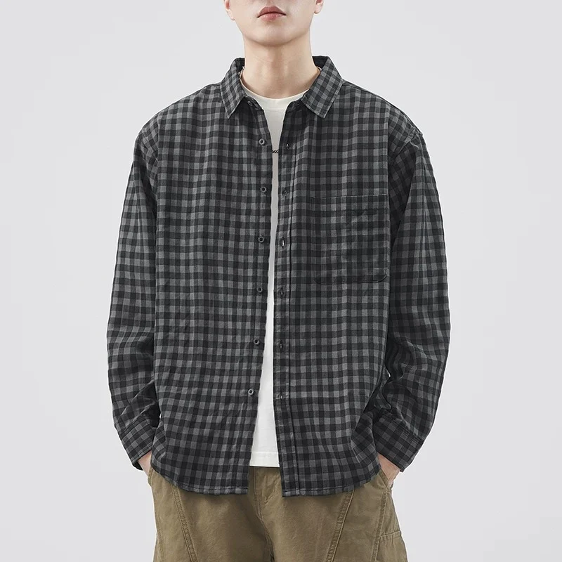 Herren Karierte Overshirt-Hemdjacke aus Baumwollmischung mit Brusttasche und lockerem Schnitt Nord Taschen