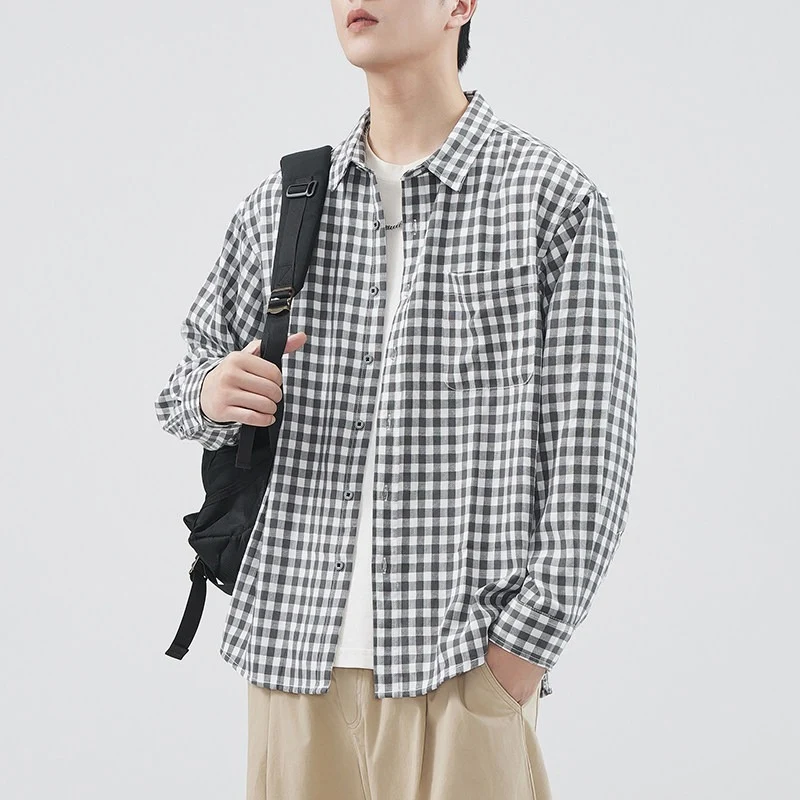 Herren Karierte Overshirt-Hemdjacke aus Baumwollmischung mit Brusttasche und lockerem Schnitt Nord Taschen