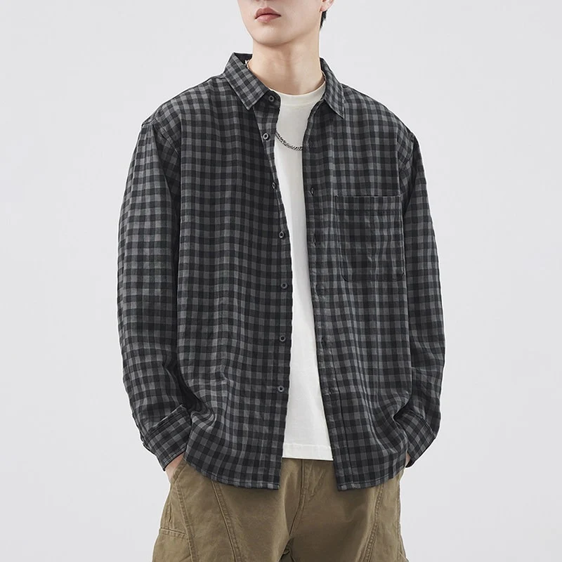 Herren Karierte Overshirt-Hemdjacke aus Baumwollmischung mit Brusttasche und lockerem Schnitt Nord Taschen