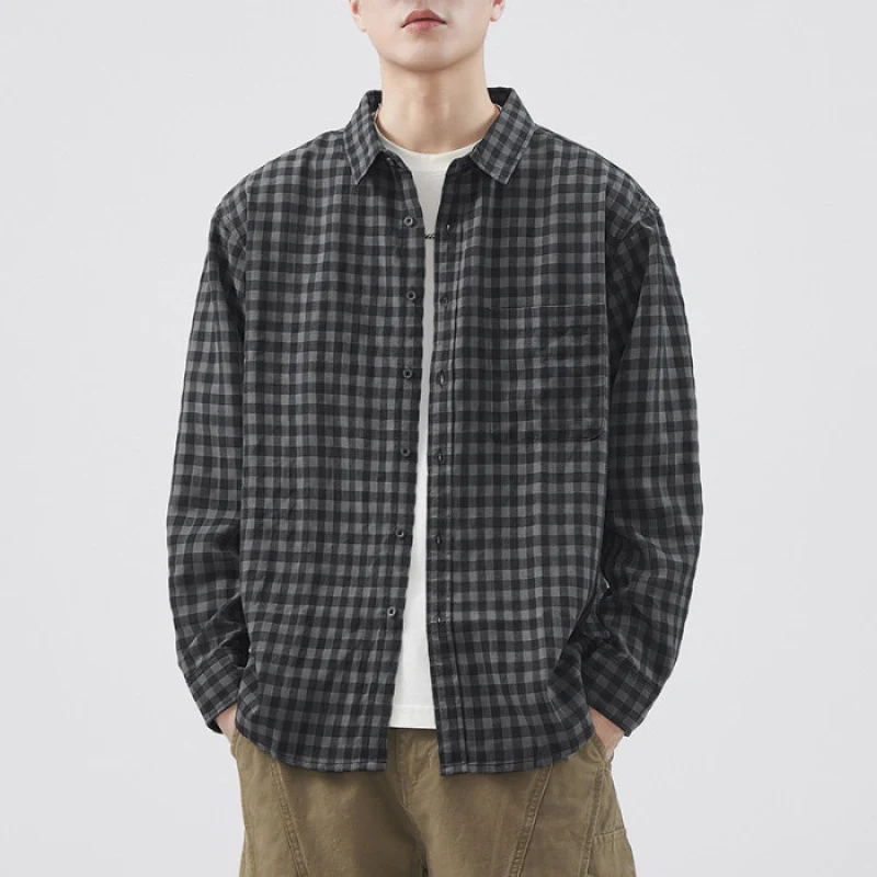 Herren Karierte Overshirt-Hemdjacke aus Baumwollmischung mit Brusttasche und lockerem Schnitt Nord Taschen