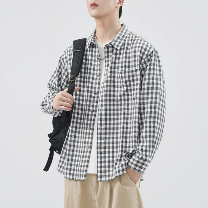Herren Karierte Overshirt-Hemdjacke aus Baumwollmischung mit Brusttasche und lockerem Schnitt Nord Taschen