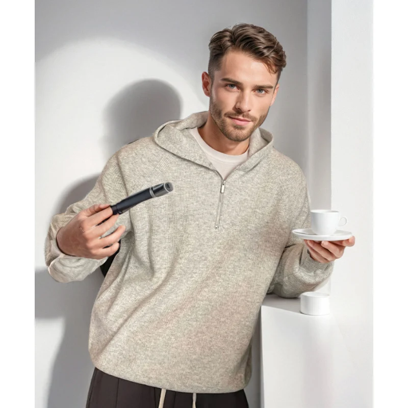 Herren Kapuzen-Halbzip-Pullover aus weichem Strukturstrick Nord Taschen